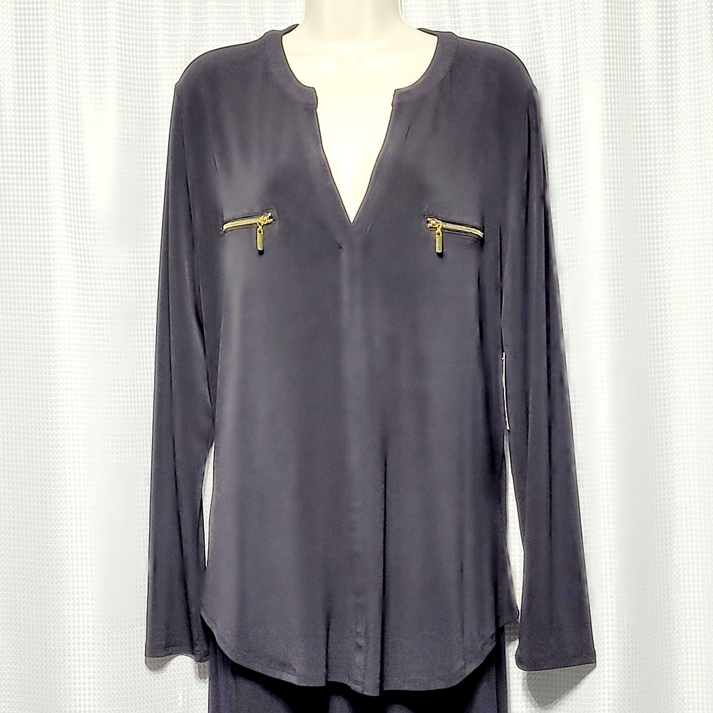 NWT INC Concepts Black Long Sleeve & Gold Zipper Top (XL)